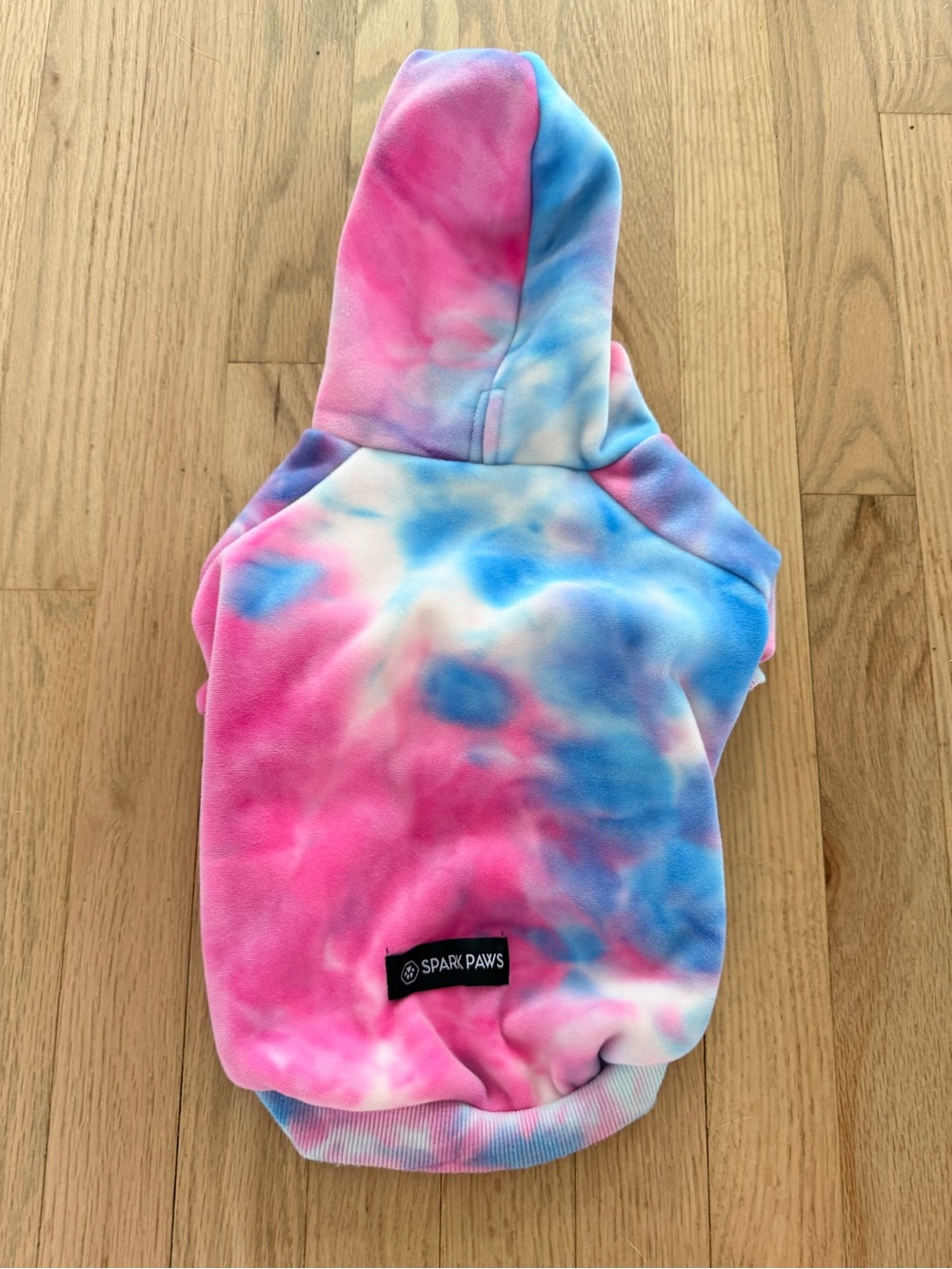 Spark Paws Velvet Dog Hoodie – Pink & Blue Tie-Dye – Estimated Large